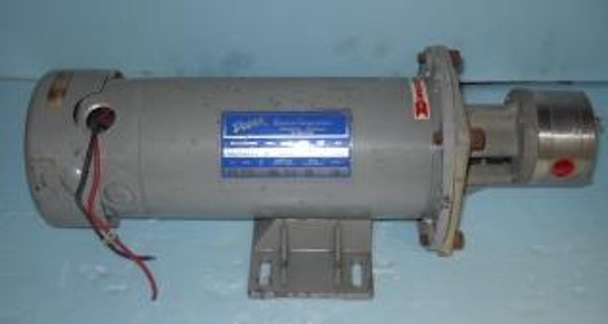 Used POSITIVE DISPLACEMENT GEAR PUMP STAINLESS STEEL CONSTRUCTION ¾" INLET AND OUTLET 79 EV WDRIVEN BY DOERR ELECTRIC CORP DC MOTOR MODEL 59075C771 TYPE FF FRAME 556BC 3/4HP 1725RPM 180V 3.5A