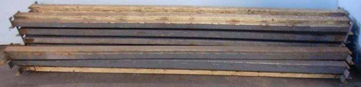 Used QTY. 13. PALLET BEAMS 92 ¼" X 4 ¼" GRAY L BRACKET 4 SLOTTED HOLE 4 SLOT INSIDE BRACKET.