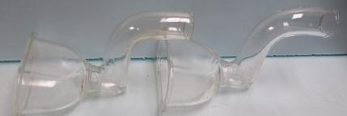 Used PYREX GLASS 1 ½" WITH 7" FLARED BEADED ENDS.