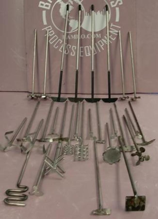 Used QTY. 30. STAINLESS STEEL OVERHEAD STIRRER MIXING PADDLES DIFFERENT CONFIGURATIONS.