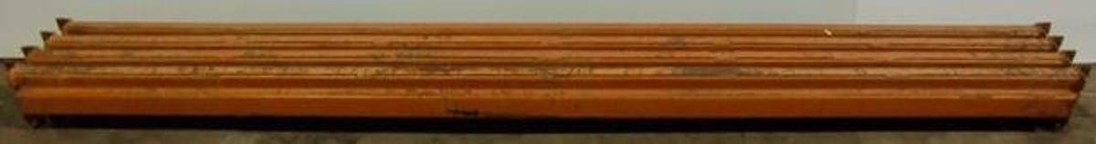 Used PALLET BEAMS 96 ½" X 4 ¼" ORANGE L BRACKETT 4. TEARDROP HOLE 4. L SLOT 2. OPEN RECTANGULAR SLOT.
