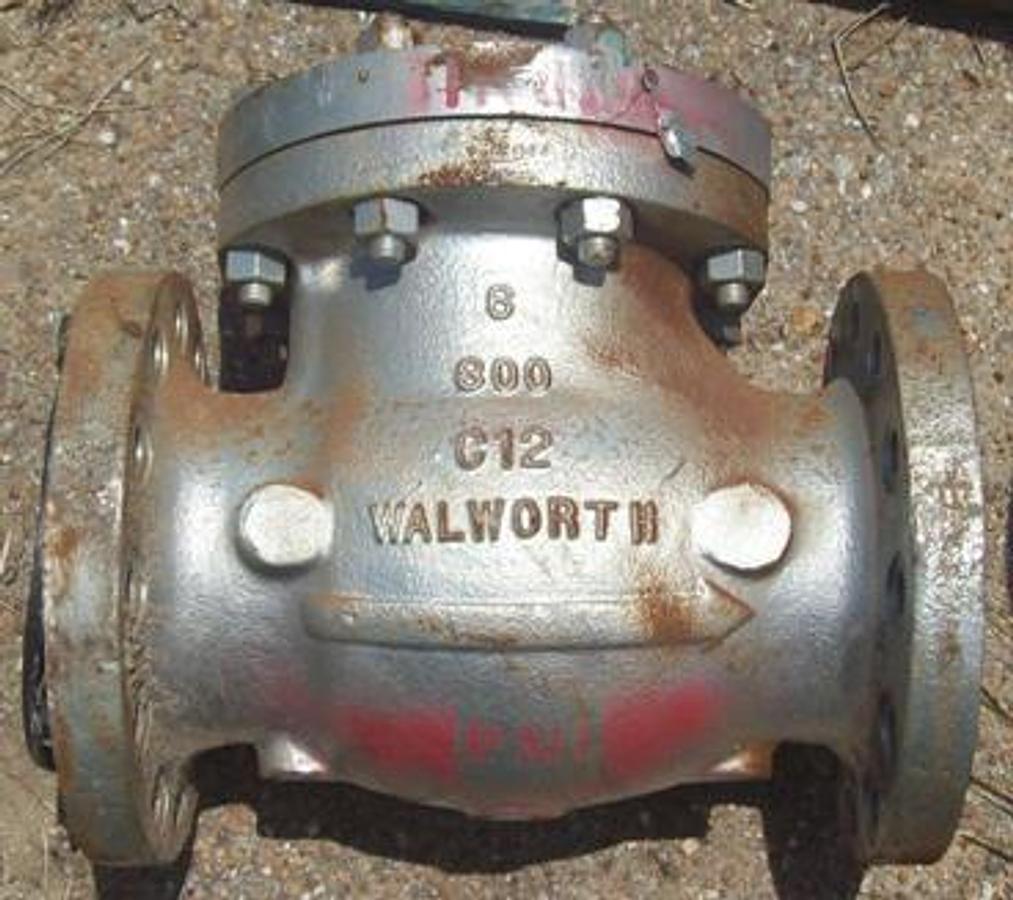 Used WALWORTH 6" 300 FLANGED RAISED FACE C12 CHECK VALVE 6-300 C12. C12 VALVES ARE USED FOR HIGH TEMPERATURE EROSIVE REFINERY SERVICES. THE MATERIAL IS MADE UP OF 9% CHROMIUM AND 1% MOLYBDENUM.