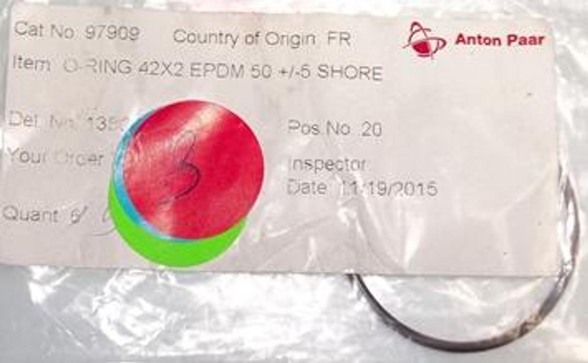 Used QTY. 1. ANTON PAAR O-RING 42 X 2 EPDM 50 +/- 5 SHORE