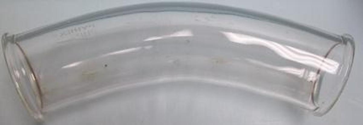 Used QTY. 1. PYREX 2" 45 DEG. GLASS DRAIN PIPE BEADED ENDS.