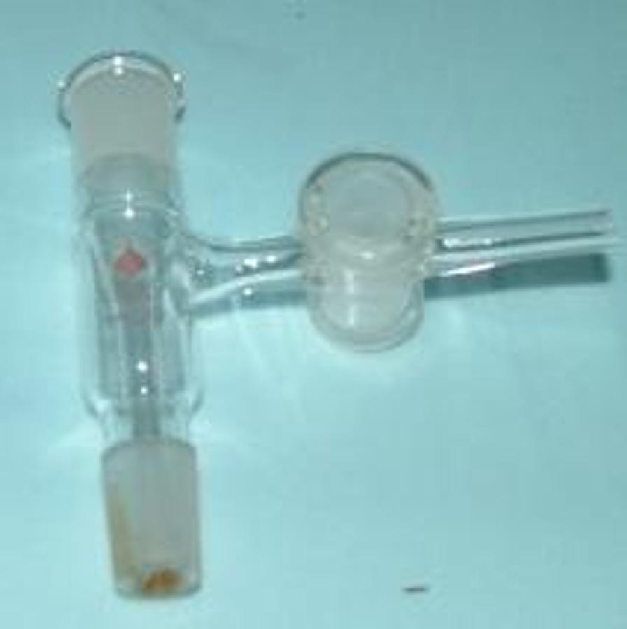 Used ACE GLASS 14/20 MALE AND FEMALE ENDS W/ GLASS VALVE W/O VALVE W/ RUBBER TUBE END.