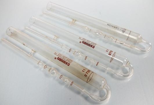 Used CANNON MANNING VACUUM VISCOSITY METER TUBES ( VISCOMETER TUBES ). SIZE 11 VACUUM TYPE