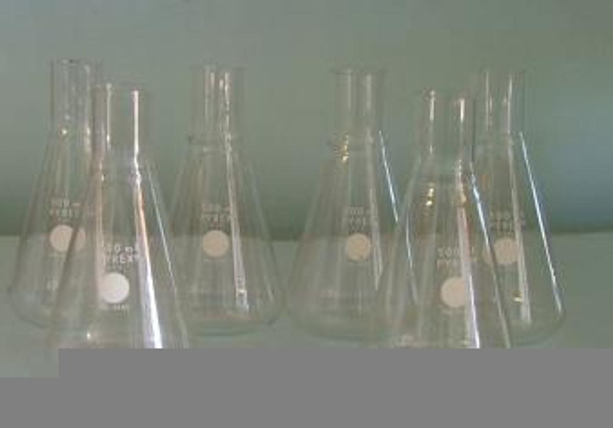 Used QTY. 6. PYREX GLASS ERLENMEYER FLASK