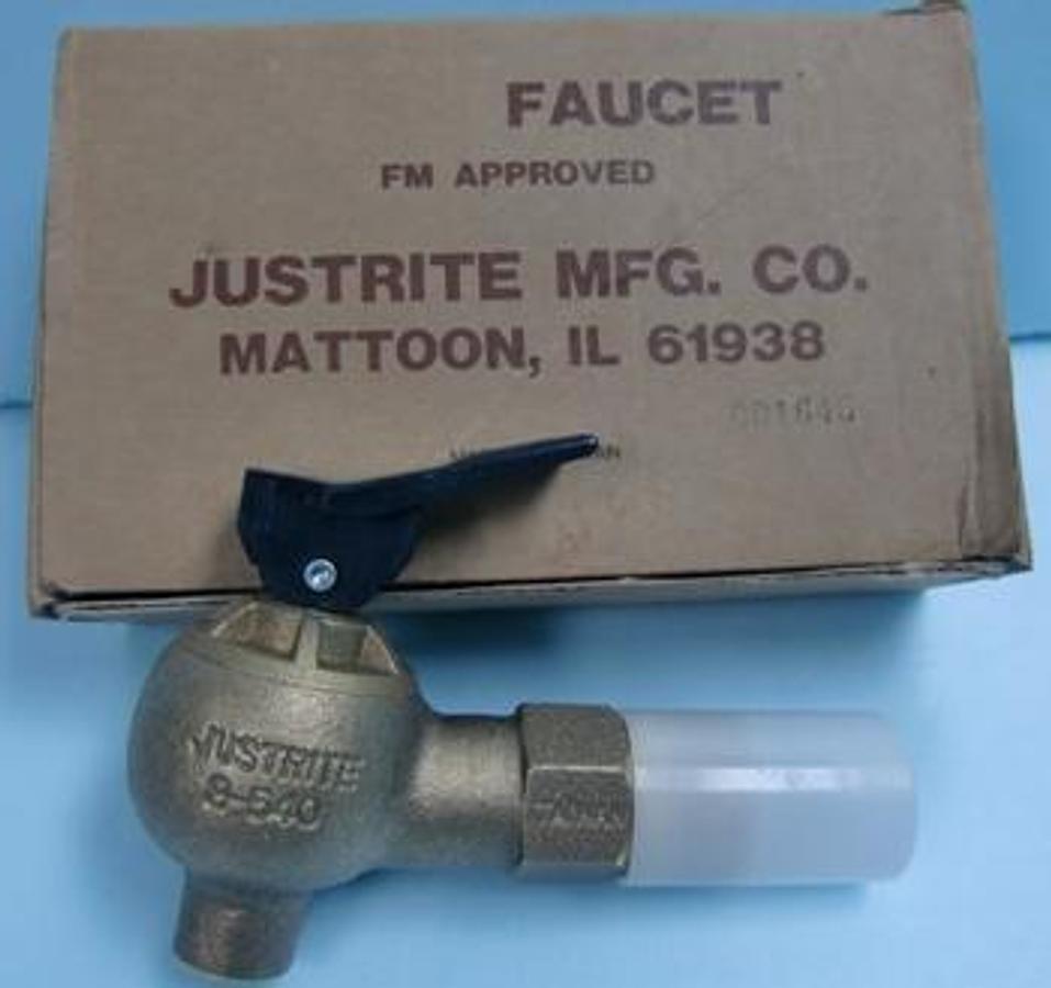 Used JUSTRITE MFG. CO. BRASS FAUCET NO.9-540 FM APPROVED IN ORIGINAL PACKAGING.