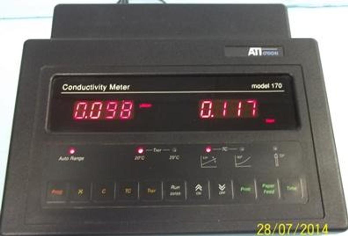 Used QTY. 1. ATI ORION CONDUCTIVITY METER MODEL: 170 SERIAL NO. 52475004 FRONT: DIGITAL READ-OUT TOUCH-CONTROL PANEL REAR: PRINTER PORT