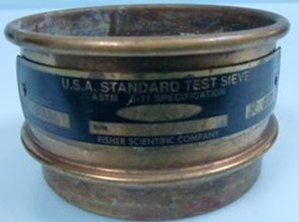 Used QTY. 1. FISHER SCIENTIFIC COMPANY U.S.A. STANDARD 3" TEST SIEVE ASTM E-11 SPECIFICATION NO. 635 METRIC 20 UM INCHES 0.0008 SRN.1227287.
