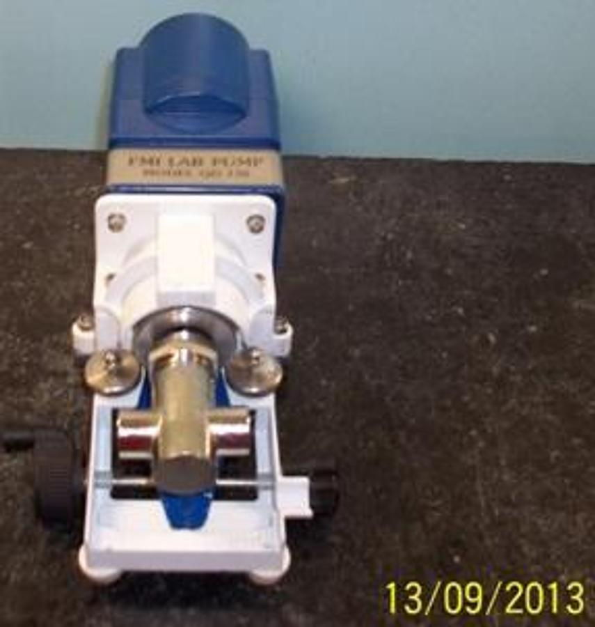 Used FLUID METERING INC TYPE: QG-150 FMI LAB PUMP MODEL: QG150-1 W/ PISTON DIAMETER Â¼" FLOW RANGE ML/MIN 0 TO 48.00 PRESSURE PSIG 30 W/ MOTOR MODEL V06231AD11 VOLTS: 115 AC. 60 HZ AMP 96 PHASE 1 DUTY: CONT. AUTO: T/O OUTPUT RPM: 150