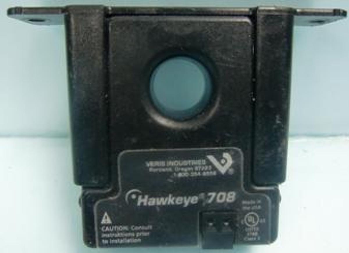Used VERIS INDUSTRIES HAWKEYE 708 SENSED AMPS 135A MAX. N.O. STATUS OUTPUT 1.0A @ 30 VAC/DC #Z101428-OB C US UL LISTED 3T60 CLASS 2.