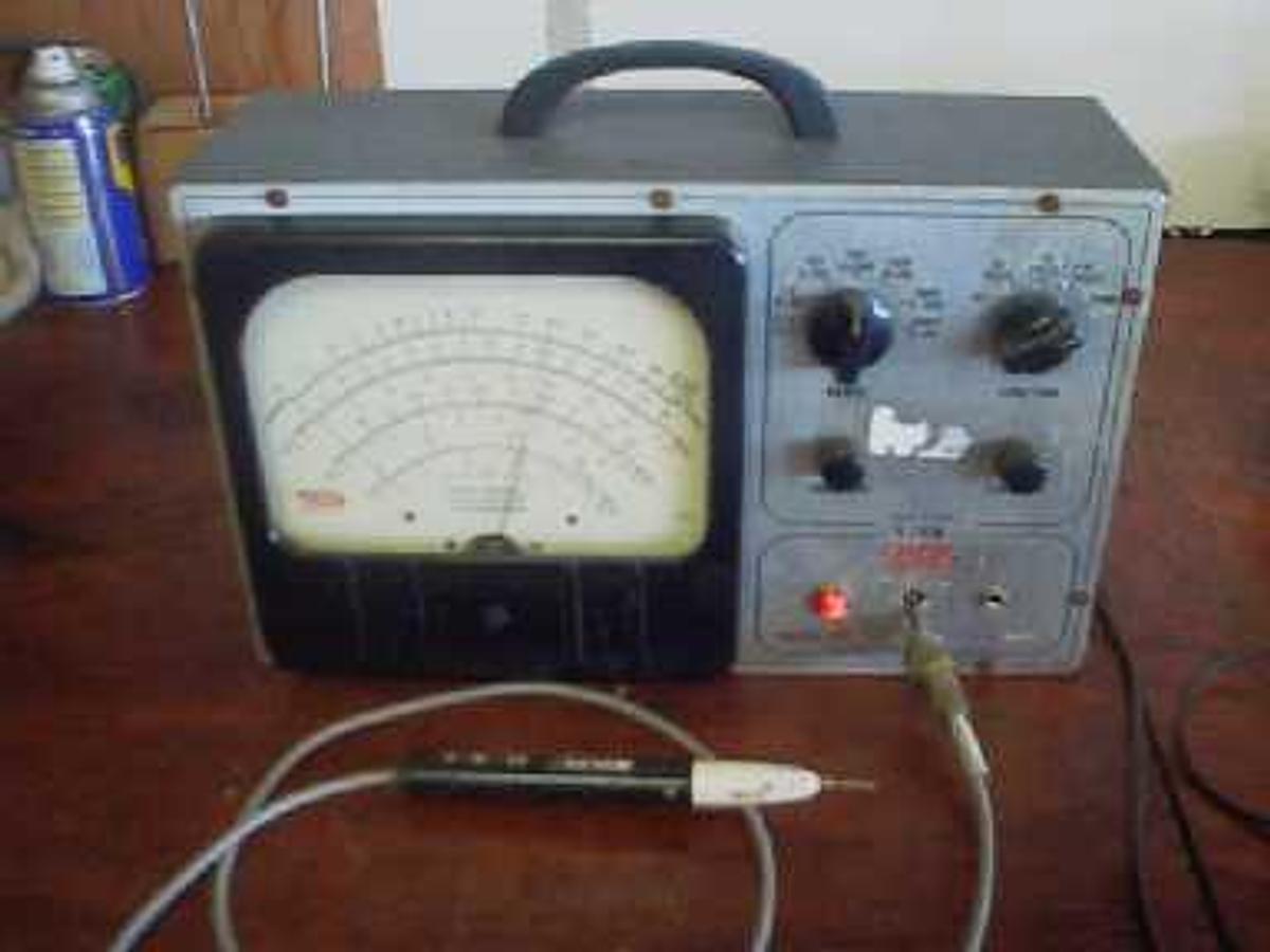 Used EICO PEAK TO PEAK UTUM ELECTRONIC VOLT METER OHM METER WITH EICO AC/DC (smtha730e.jpg) To see a picture of this lab equ.