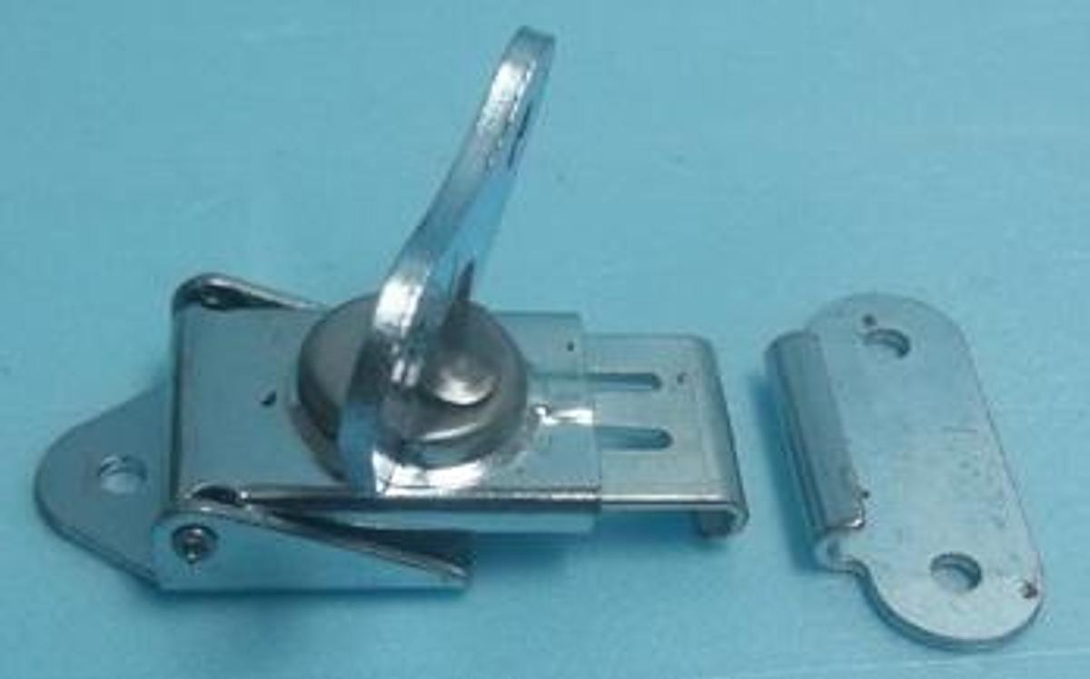 Used SOUCHCO BUTTERFLY TWIST LATCH/CLAMP & KEEPER SMALL SURFACE MOUNT STAINLESS STEEL.