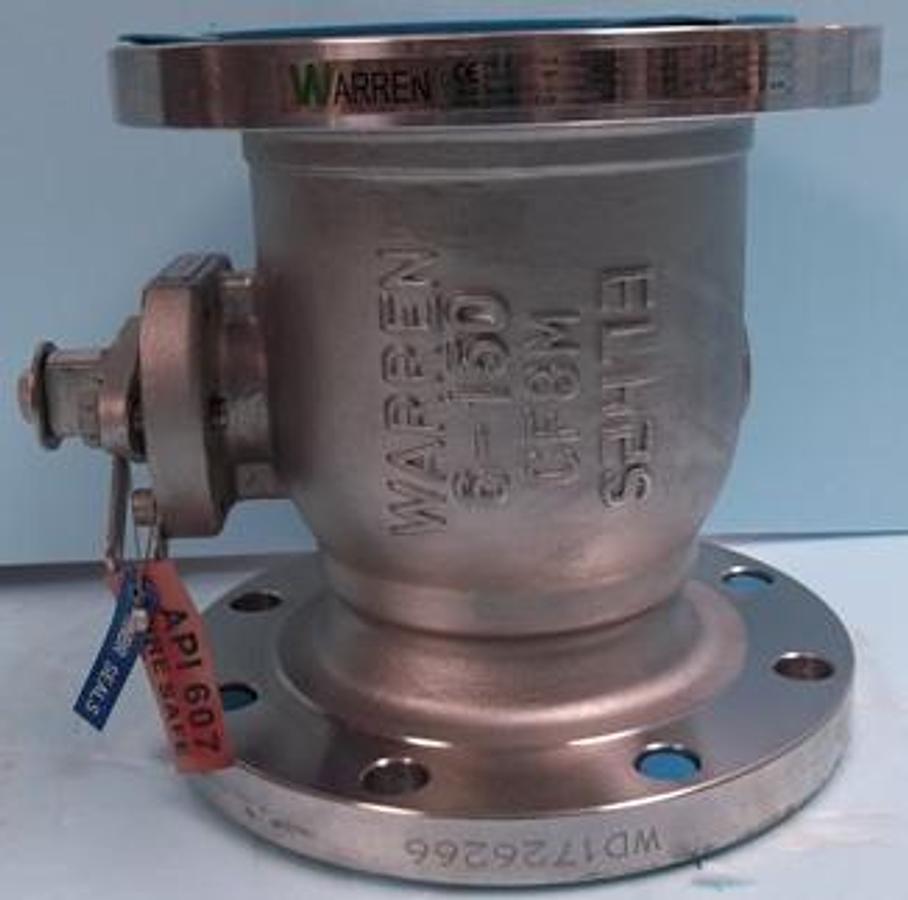 Used WARREN 6" 150 CF8M BALL VALVE S2473 BALL VALVE SIZE: 6 CLASS: 150 FIG: 5156FS BODY: CF8M STEM: 17-4PH BALL: F316 SEAT: RTFE SEALS: HNBR/GR 275 PSI @ -20 DEG. F.MIN. 211 PSI @ 320 DEG. F.