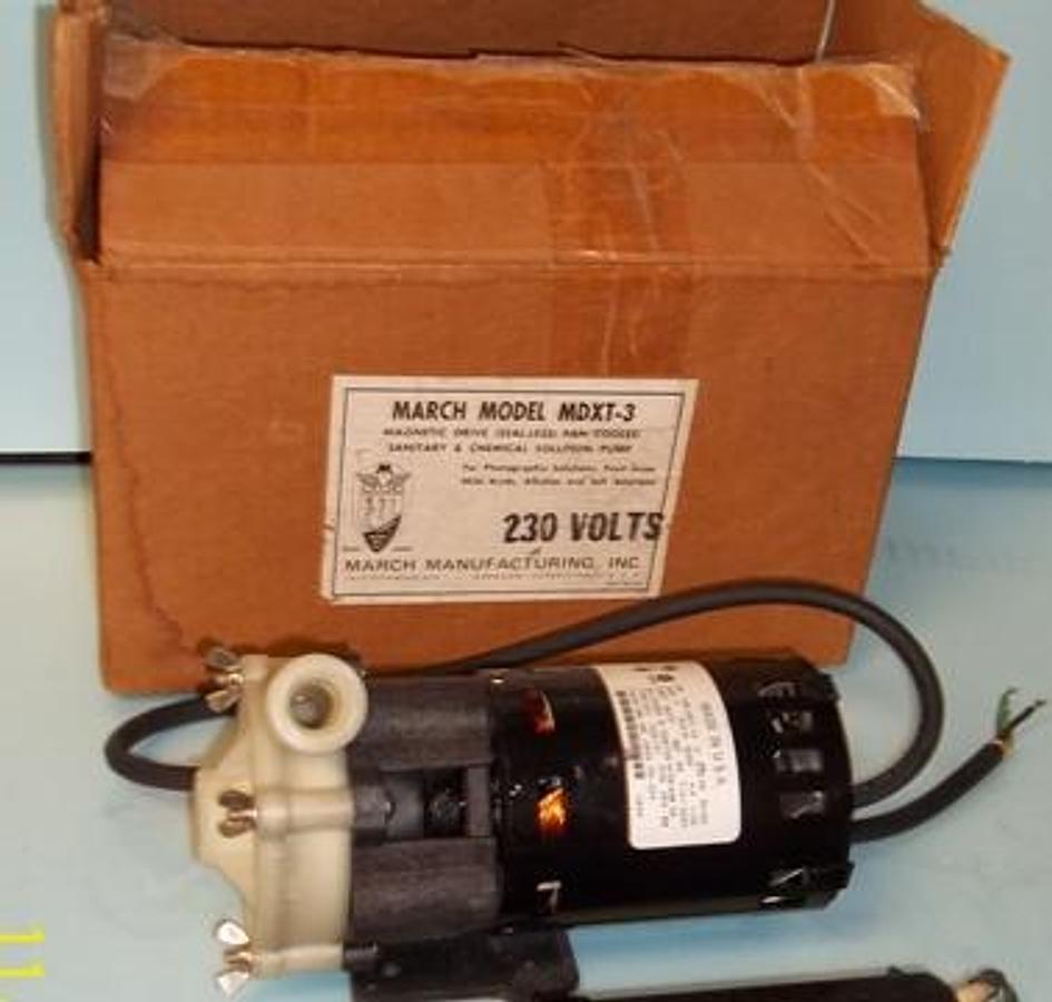 Used QTY. 1. MARCH MANUFACTURING INC MDXT-3 (MAGNETIC DRIVE (SEALLESS) FAN COOLED SANITARY AND CHEMICAL SOLUTION PUMP