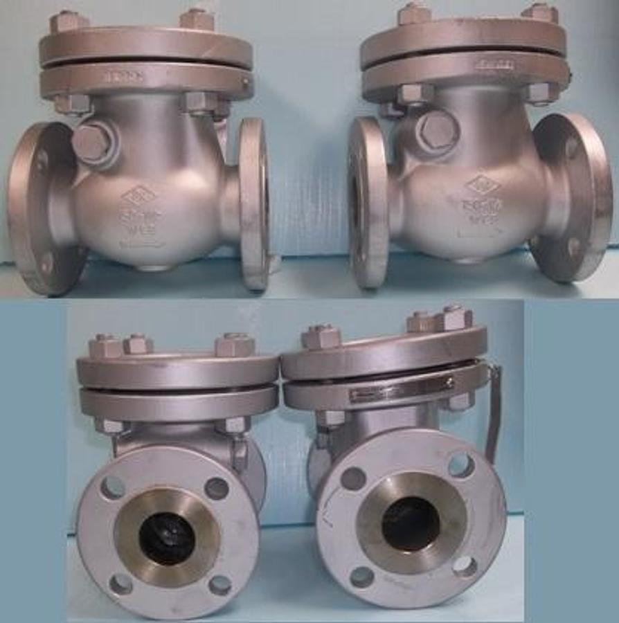 Used PK VALVE CO. LTD. 1-1/2" 150 WCB FLANGED CHECK VALVE PK VALVE SERIAL NO: 1801285-001-012 AND 1801285-001-023