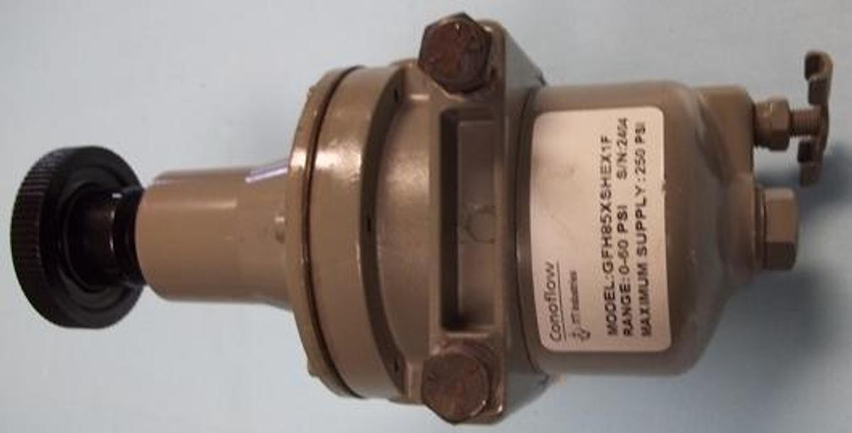 Used CONOFLOW REGULATOR MODEL: GFH85XSHEX1F RANGE: 0-60PSI SERIAL NO: 2404 MAX SUPPLY: 250 PSI AMBIENT .