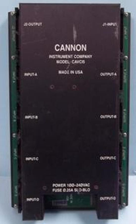 Used CANNON INSTRUMENT COMPANY CAV INPUT / OUTPUT MODULES MODEL: CAVCI5 POWER 100-240VAC FUSE 0.25A SLO-BLO J-2 OUTPUT 40 PIN MALE CONNECTION J-1 INPUT 40 PIN MALE CONNECTION INPUT A-D 26 PIN MALE CONNECTION OUTPUT A-D 26 PIN MALE CONNECTION