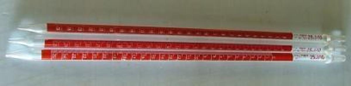 Used GLASS PIPETTES: 25ML GRADUATED WITH RED INDICATOR STRIP
