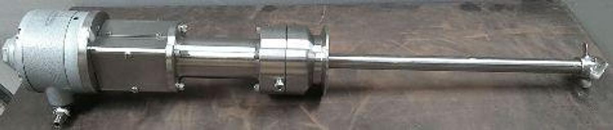 Used AUTOCLAVE ENGINEERS HEAVY DUTY OVER HEAD AIR DRIVEN STAINLESS-STEEL MIXER. MOTOR = GAST MFG CORP MIXER