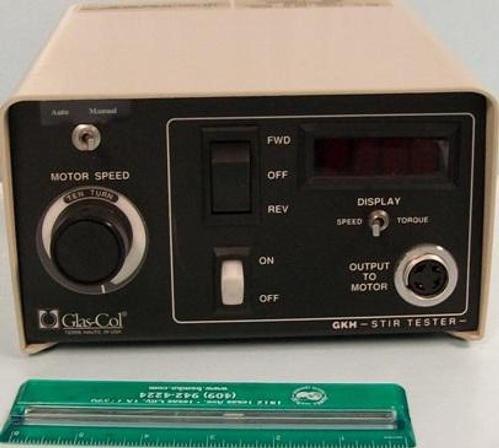 Used QTY. 1. GLAS COL GKH - STIR TESTER MOTOR CONTROLLER SERIAL# 286701 CAT# 099D-061670004 2.4 AMPS 120V PIN#1 - COMMON PIN# 3+ SPEED OUTPUT CONNECTIONS ARE PIN #2 + TORQUE PIN # 4- COMMON ISOLATOR FROM 120V CALIBRATION SPEED: 1.2MV/G.C.M. .