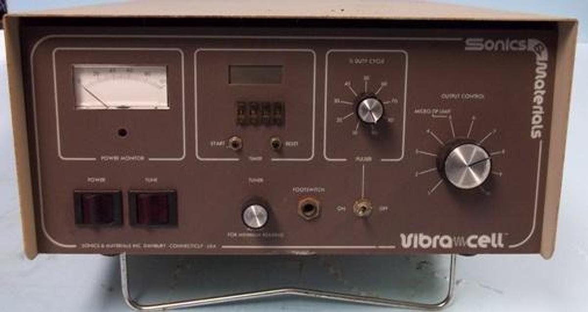 Used QTY. 1. SONICS AND MATERIAL VIBRA CELL MODEL: VC 600-2 SERIAL NO: 18751 F 120V 60HZ 10A 600W FREQUENCY: 20 KHZ NO PROBE AND DOES NOT POWER UP.