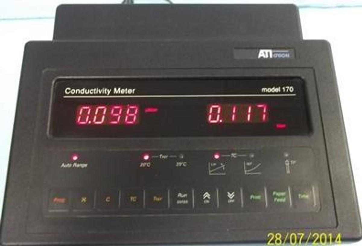 Used ATI ORION CONDUCTIVITY METER MODEL: 170 SERIAL NO. 52475004 FRONT: DIGITAL READ-OUT TOUCH-CONTROL PANEL REAR: PRINTER PORT