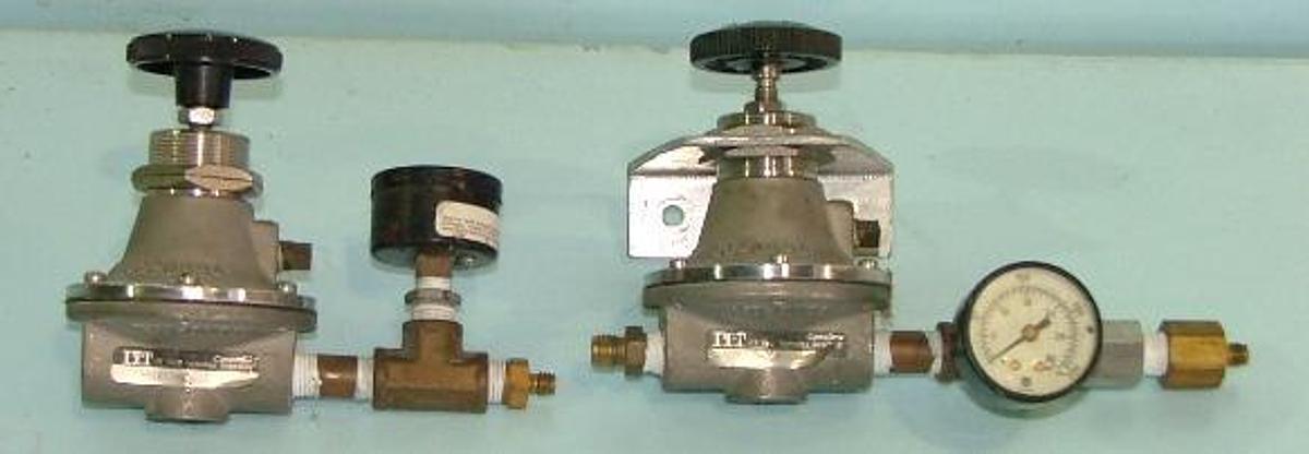 Used . ITT REGULATOR CONOFLOW P/N GH10XTHAXKE WITH PRESSURE GAUGES A 0-30 B 0-200.