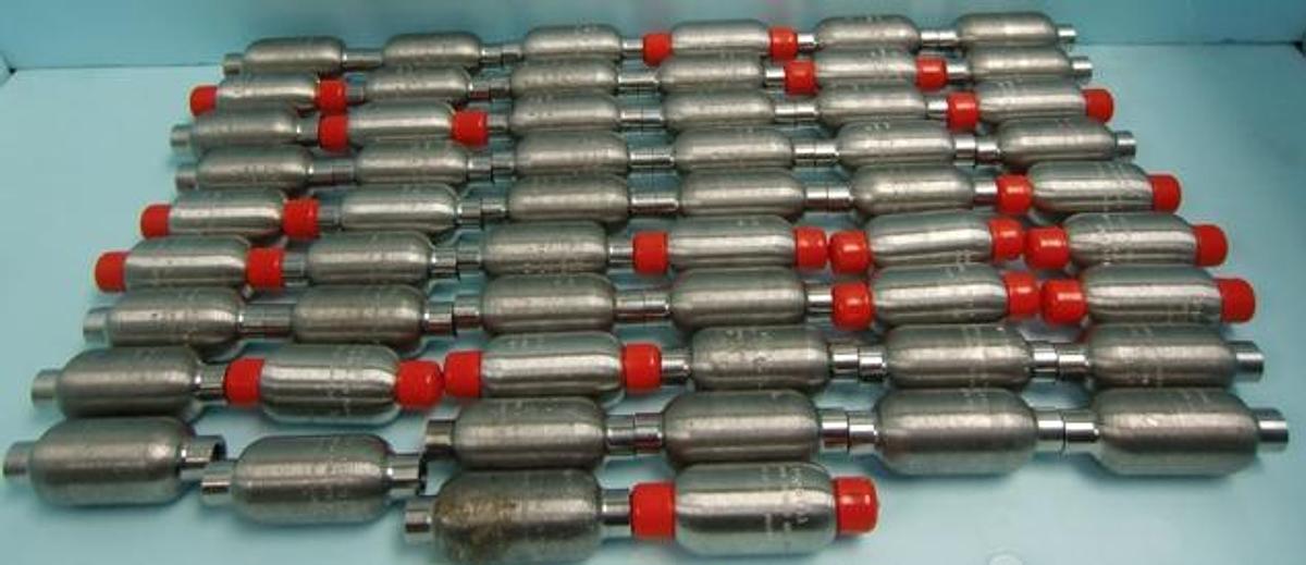Used SWAGELOK SAMPLE CYLINDER 50 ML PRESSURE BOMB D.O.T-3E1800 304L-HDF4-50. SIXTEEN ARE NEW.