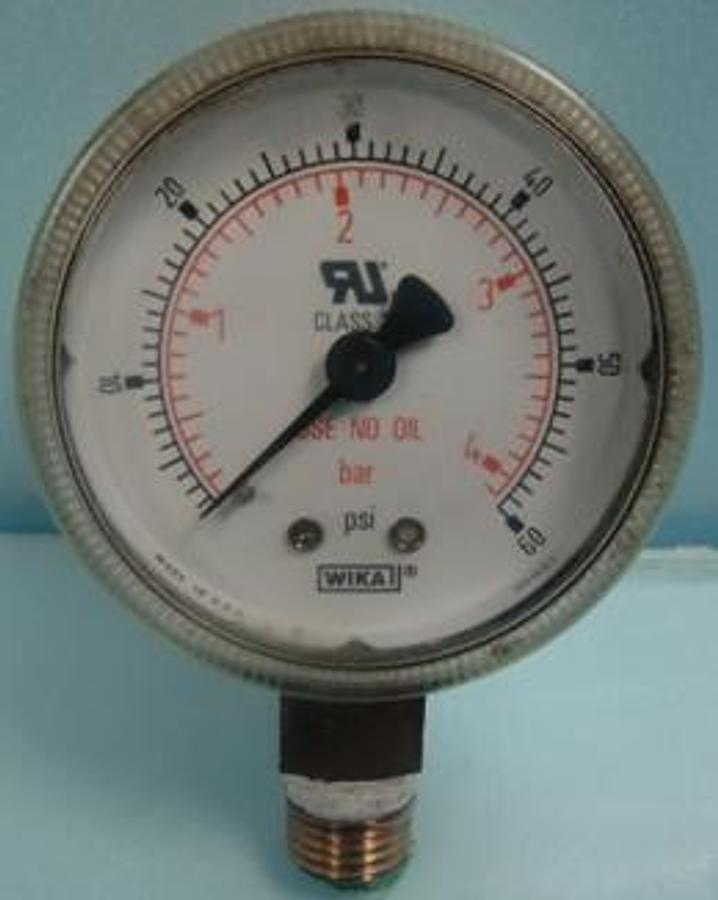 Used WIKAI PRESSURE GAUGE PART NO. 255923-5 11L-1153 CLASS 4 READING 0-60 PSI 0-4.4 BAR.