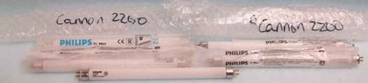 Used QTY. 6. PHILLIPS TL MINI HALOGEN BULB F6T5/CW 6 WATT 311014U CW33 FOR CANNON 2200. (NEW).