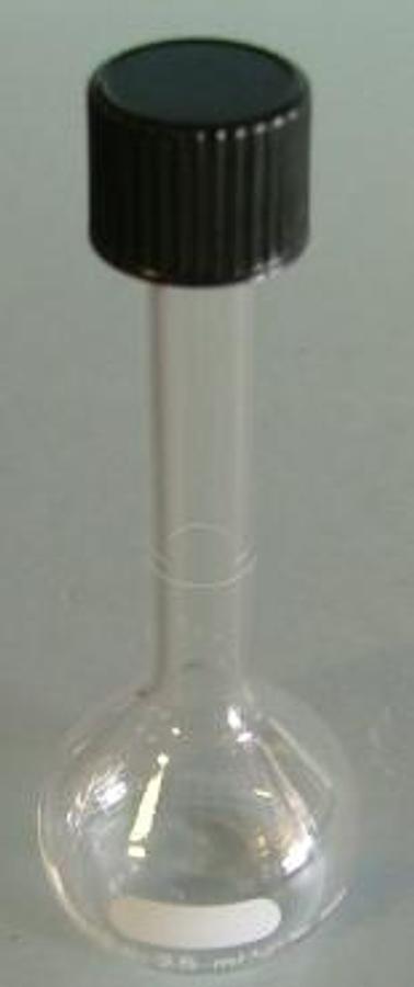 Used QTY. 1. PYREX: NO. 5650 VOLUMETRIC FLASK WITH SCREW CAP 25ML TC 20 DEG. C