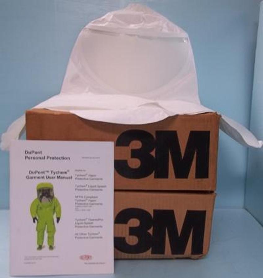 Used TWO CASES 14. PER CASE 3M TYCHEM QC HOOD WITH INNER SHROUD PT#H-420-10 NSN 4240-01-479-0678 INCLUDES 1. DUPONT TYCHEM PERSONAL PROTECTION GARMENT USER MANUAL REV. FEB. 2013 #K-20569 02/13.