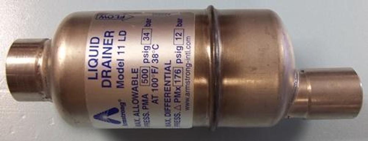 Used ARMSTRONG LIQUID DRAINER MODEL: 11LD MAX ALLOWABLE PRESS PMA 500 PSIG 34 BAR AT 100?F/38?C MAX DIFFERENTIAL PRESS (PICTURE OF TRIANGLE) PMX 176 PSIG 12 BAR STAINLESS STEEL FITTING SIZE IS 1" TO ¾" NEW.