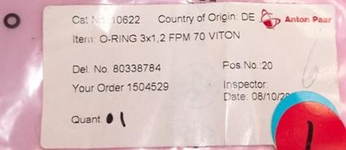 Used QTY. 1. ANTON PAAR O-RING 3 X 1