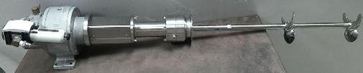 Used AUTOCLAVE ENGINEERS HEAVY DUTY OVER HEAD AIR DRIVEN STAINLESS-STEEL MIXER. MOTOR = GAST MFG CORP MIXER