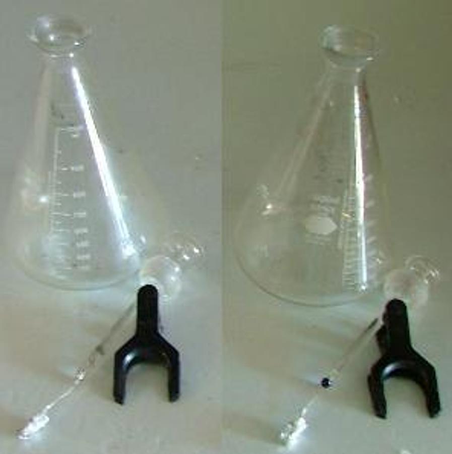 Used QTY. 1. SCHONIGER COMBUSTION FLASKS CONSISTING OF 1000 ML ERLENMEYER FLASK WITH A STOPPER WITH GLASS TIP THAT EXTENDS 100 MM BELOW GROUND JOINT AND AN PLATINUM GAUZE BASKET