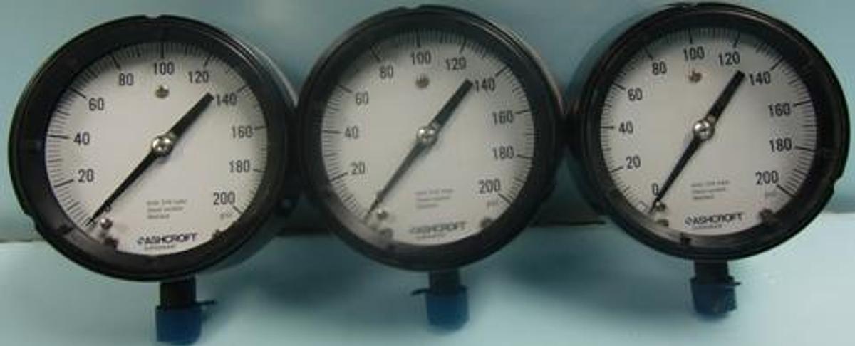 Used QTY. 3. ASHCROFT DURAGAUGE AISI 316 TUBE STEEL SOCKET WELDED GAUGE READING 0-200 PSI. UNUSED.