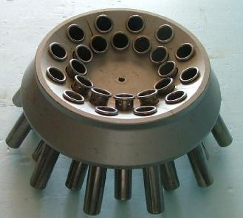 Used QTY. 1. CENTRIFUGE ROTOR CAPACITY 24 TUBES IEC CAT NO. 815" DESIGNED FOR USE ON INTERNATIONAL CENTRIFUGES" 4/79 WITH 24 IEC TUBES CAT. NO. 302 45 5 GMS 3-1/2" LONG ¾" DIA.