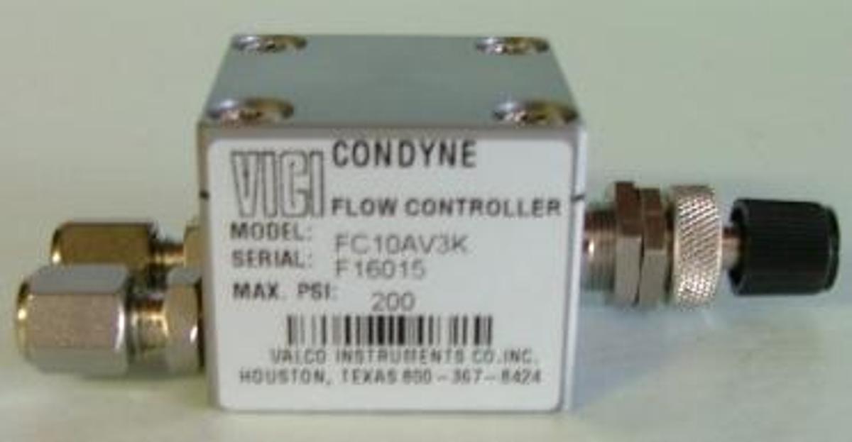 Used QTY. 1. VICI: CONDYNE FLOW CONTROLLER MODEL: FC10AV3K SERIAL: F16015 MAX PSI 200