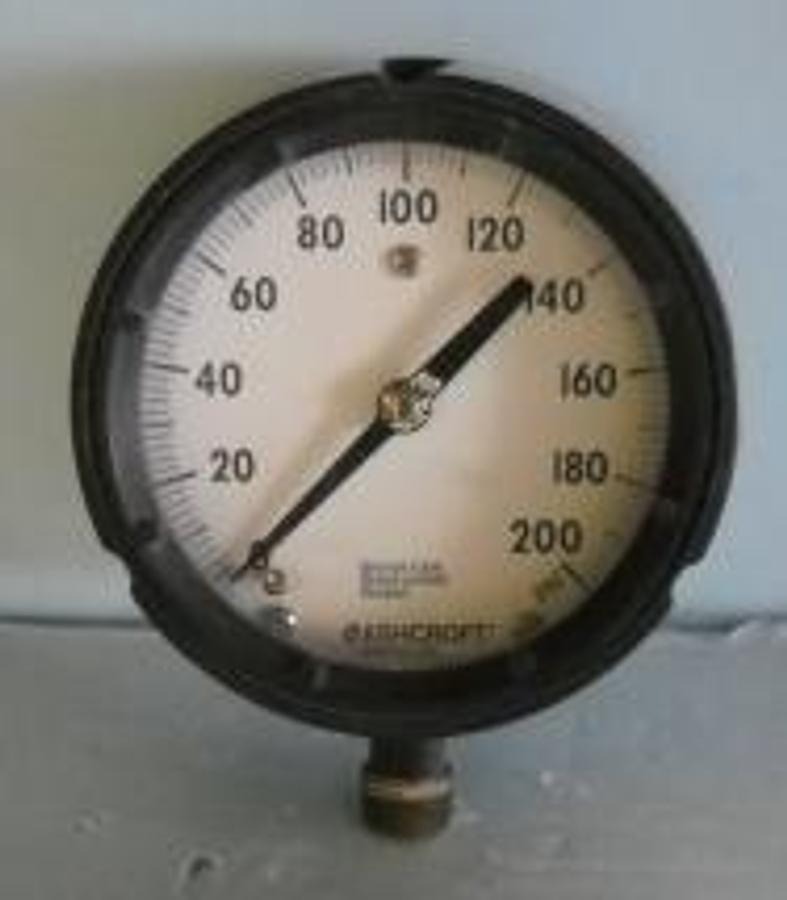 Used ASHCROFT DURAGAUGE 0-200PSI BRONZE TUBE BRASS SOCKET BRAZED.