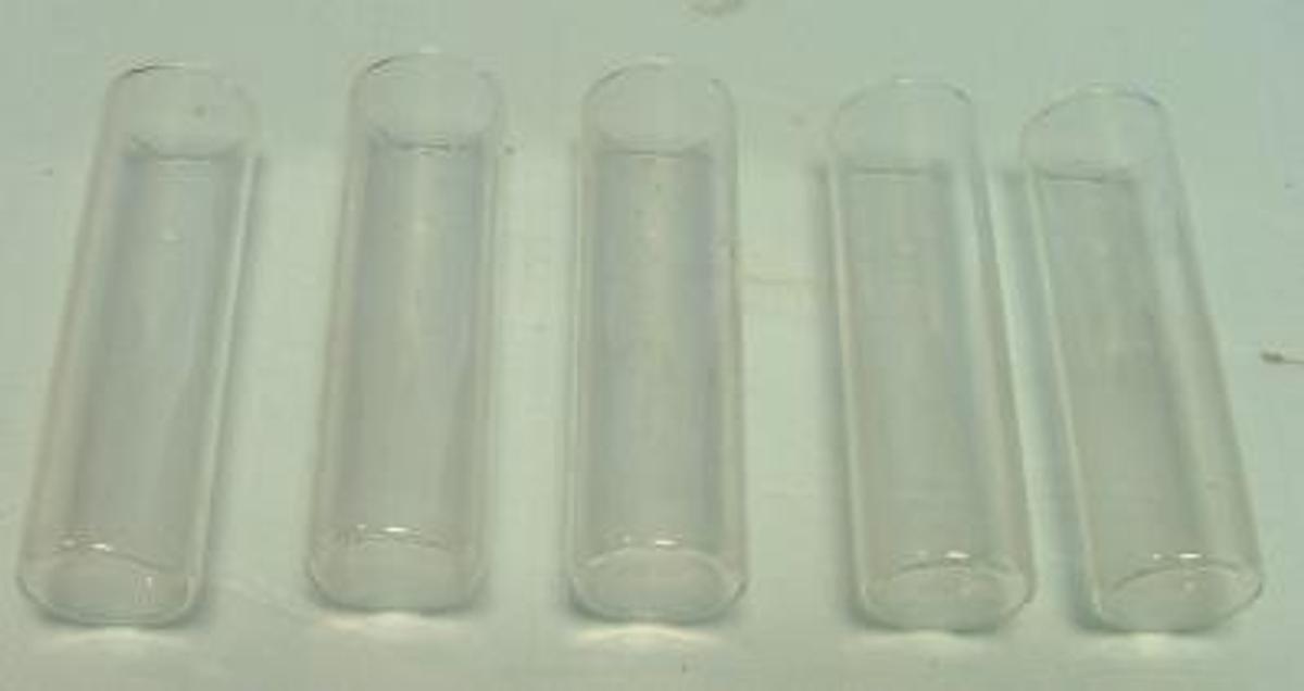 Used QTY. 5. BUCHI GLASS TEST VIALS 3" LONG Â¾" DIAMETER