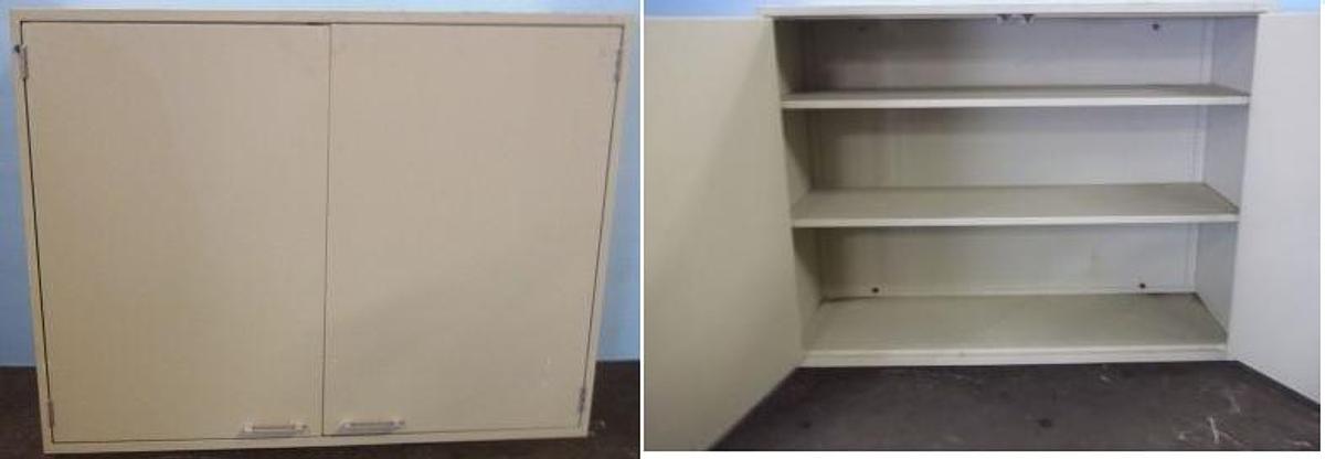 Used QTY. 11. HAMILTON WALL STORAGE CABINET 2 ADJUSTABLE SHELVES STEEL INDUSTRIAL 48 X 37 X 16 HAMILTON NO. RL-762425-K1.