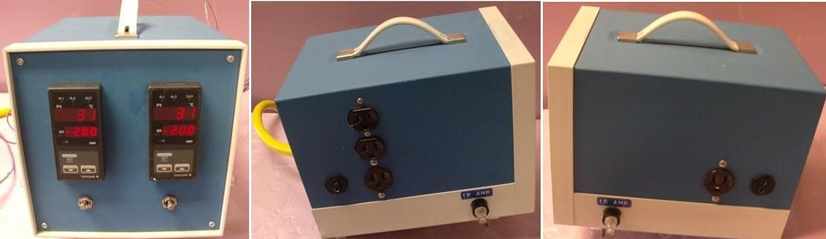 Used QTY. 1. TEMPERATURE CONTROLLER W/3 115V OUTLETS & THERMAL COUPLER ON SIDE W/10 AMP FUSE.