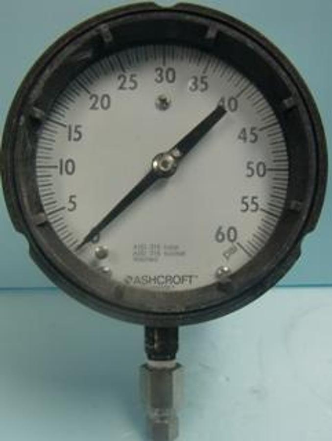 Used ASHCROFT DURAGAUGE AISI 316 TUBE AISI 316 SOCKET WELDED GAUGE READING 0-60 PSI.