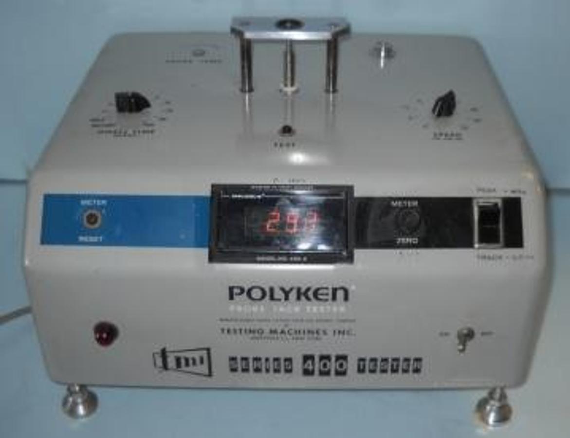 Used QTY. 1. TMI TESTING MACHINES INC. SERIES 400 TESTER POLYKEN PROBE TACK TESTER MODEL# 480-2 RANGE: 0-1000 GRAMS MANUFACTURED UNDER LICENSES FROM THE KENDALL COMPANY BY TESTING MACHINES INC. AMITYVILLE