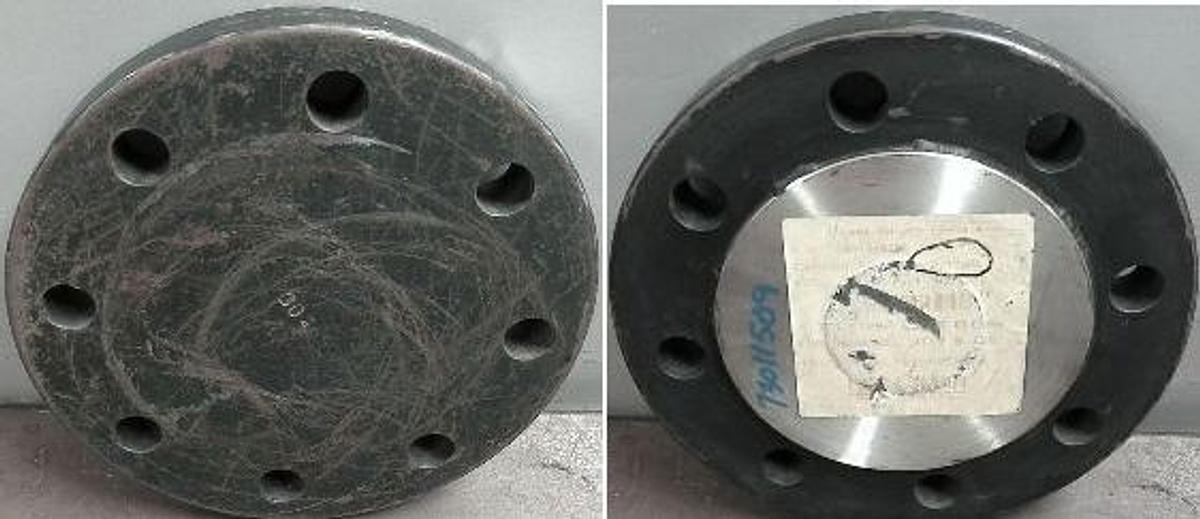 Used KERKAU USA DIST BY REDOMAN PIPE SUPPLY CO. 4" 300 XSW A105 BLIND FLANGE LINED WITH 304 STAINLESS RAISED FACE B16.5