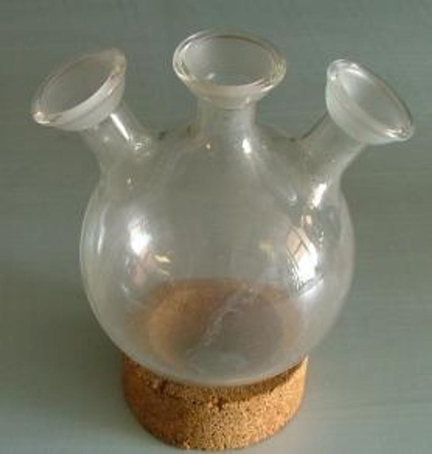 Used PYREX THREE NECK BOILING FLASK WITH BALL JOINT CONECTIONS STAND NOT INCLUDED
