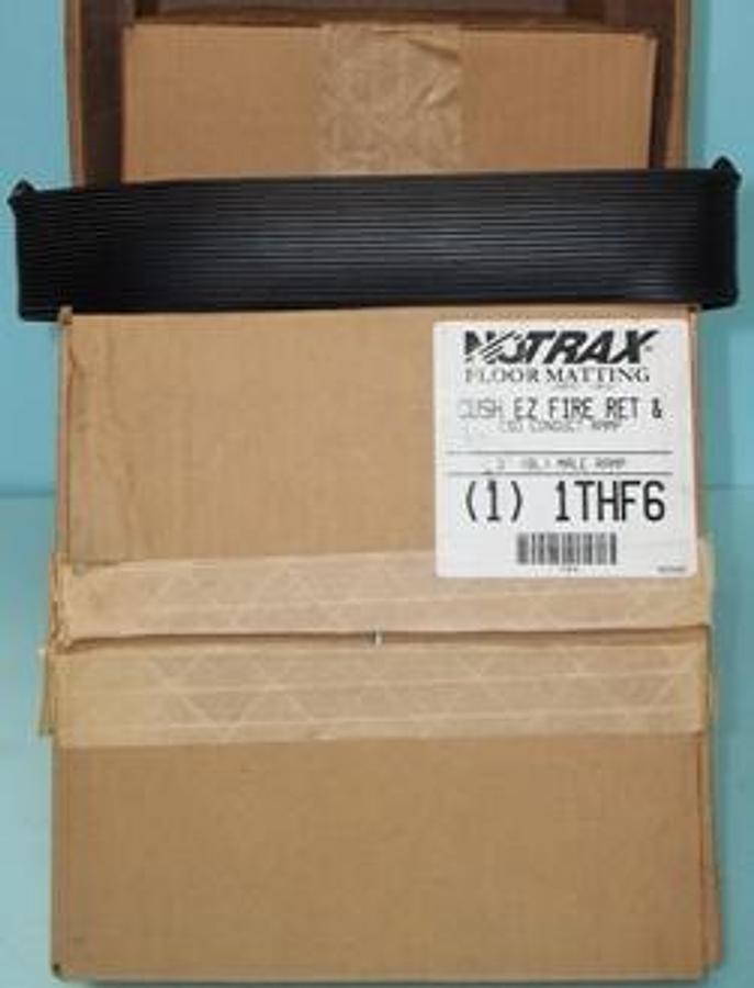 Used QTY. 6. NOTRAX FLOOR MATTING CUSH EZ FIRE RET & ESD CONDUCT RAMP 3" (BL_ MALE RAMP PT#(1) 1THF6 LOT# 0922509.